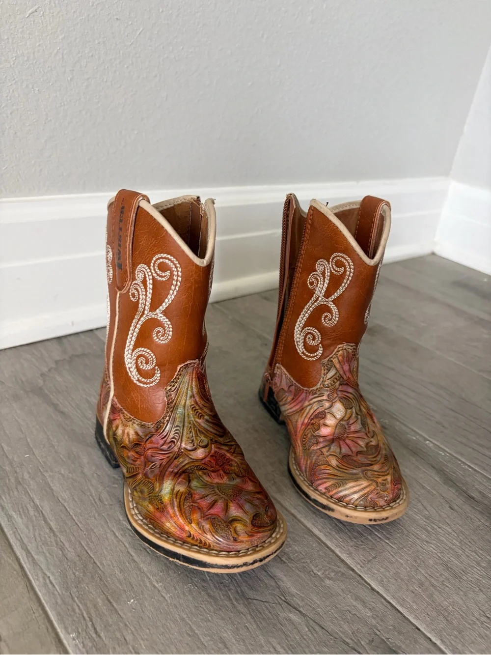 toddler girls  Brown Floral Western Cowboy Boots Twister Brand